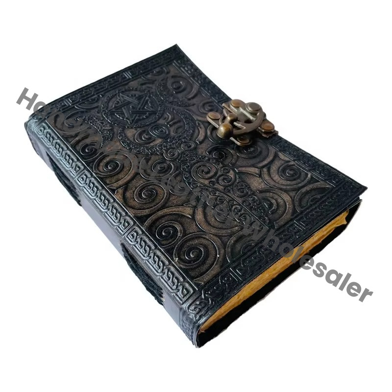 Personalized Leather Journal Vintage Pages Brass C Clasp Antique Medieval DND Retro Notebook Mother Earth Pentacle Book