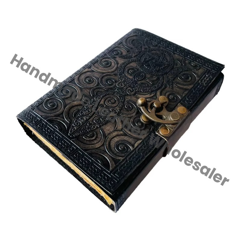 Personalized Leather Journal Vintage Pages Brass C Clasp Antique Medieval DND Retro Notebook Mother Earth Pentacle Book