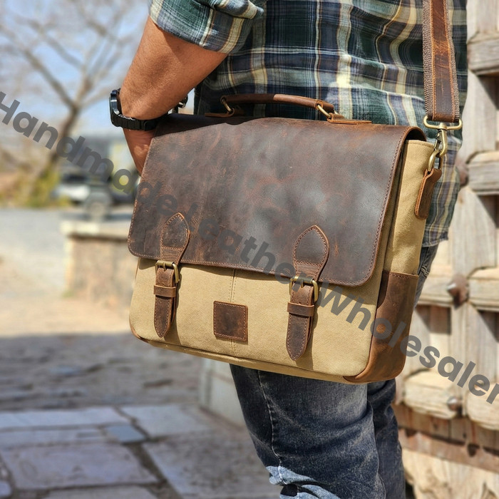 Personalize Canvas Leather Laptop Messenger Briefcase for Men and Women's, Crossbody Sling Satchel Bag, Gift for boyfriend and girlfriend