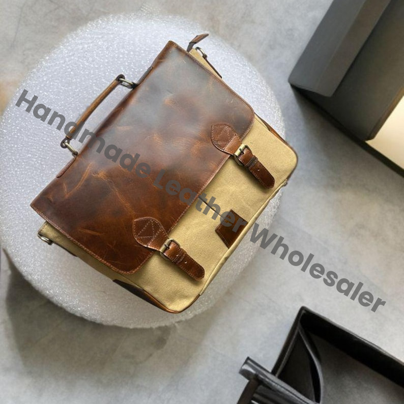 Personalize Canvas Leather Laptop Messenger Briefcase for Men and Women's, Crossbody Sling Satchel Bag, Gift for boyfriend and girlfriend