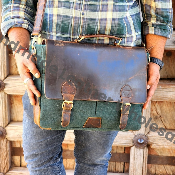 Personalize Canvas Leather Laptop Messenger Briefcase for Men and Women's, Crossbody Sling Satchel Bag, Gift for boyfriend and girlfriend.