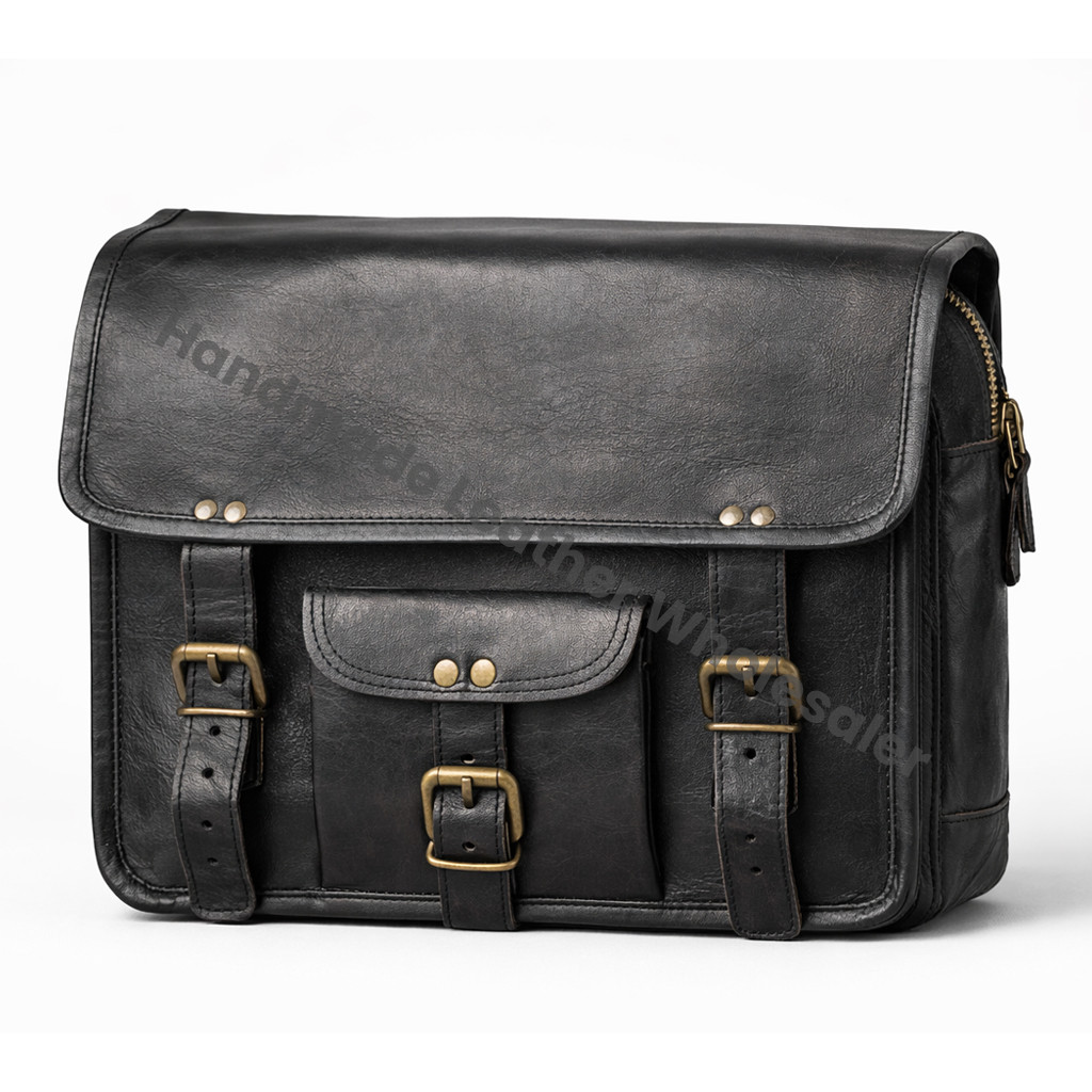 Personalized Black Leather Motorcycle Saddle Bag Set: Monogrammed Motorbike Pouches