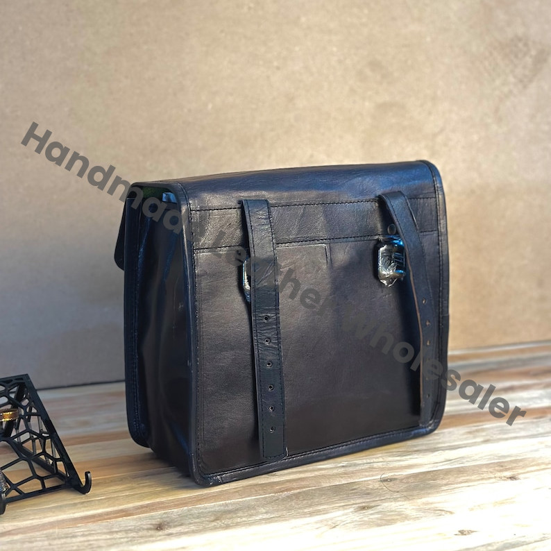 Personalized Black Leather Motorcycle Saddle Bag Set: Monogrammed Motorbike Pouches