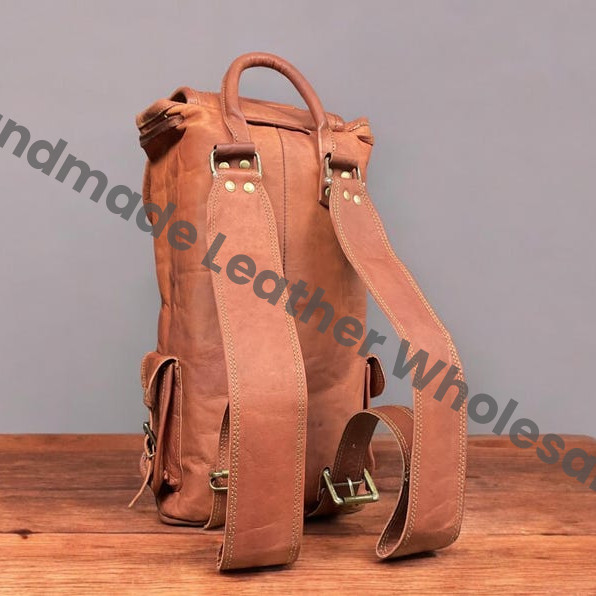 Personalized Brown Leather Backpack: Laptop Rucksack