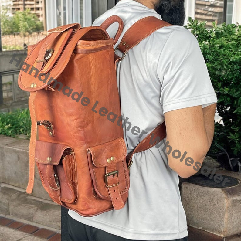 Personalized Brown Leather Backpack: Laptop Rucksack