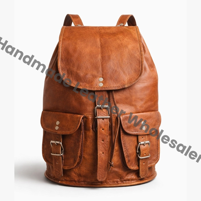 Personalized Brown Leather Backpack, Vintage Rucksack Laptop Bag