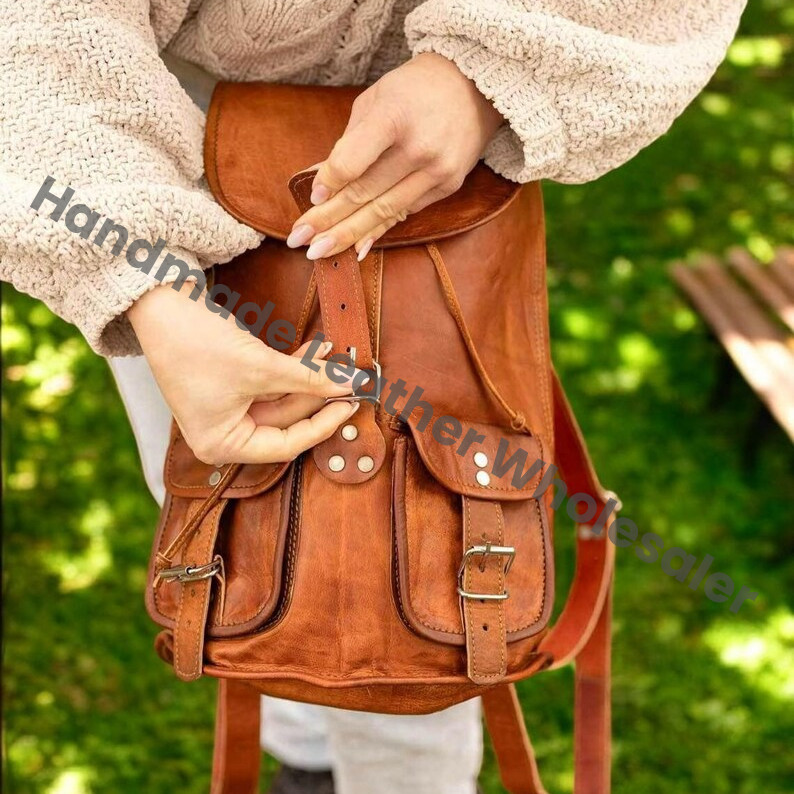 Personalized Brown Leather Backpack, Vintage Rucksack Laptop Bag
