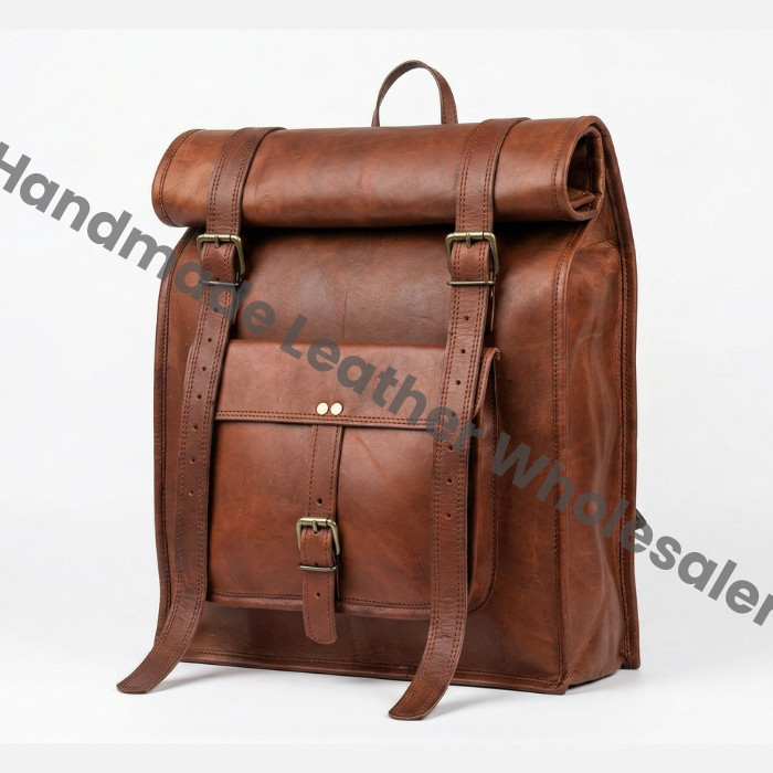 Personalized Brown Leather Backpack: Vintage Rucksack Laptop Bag