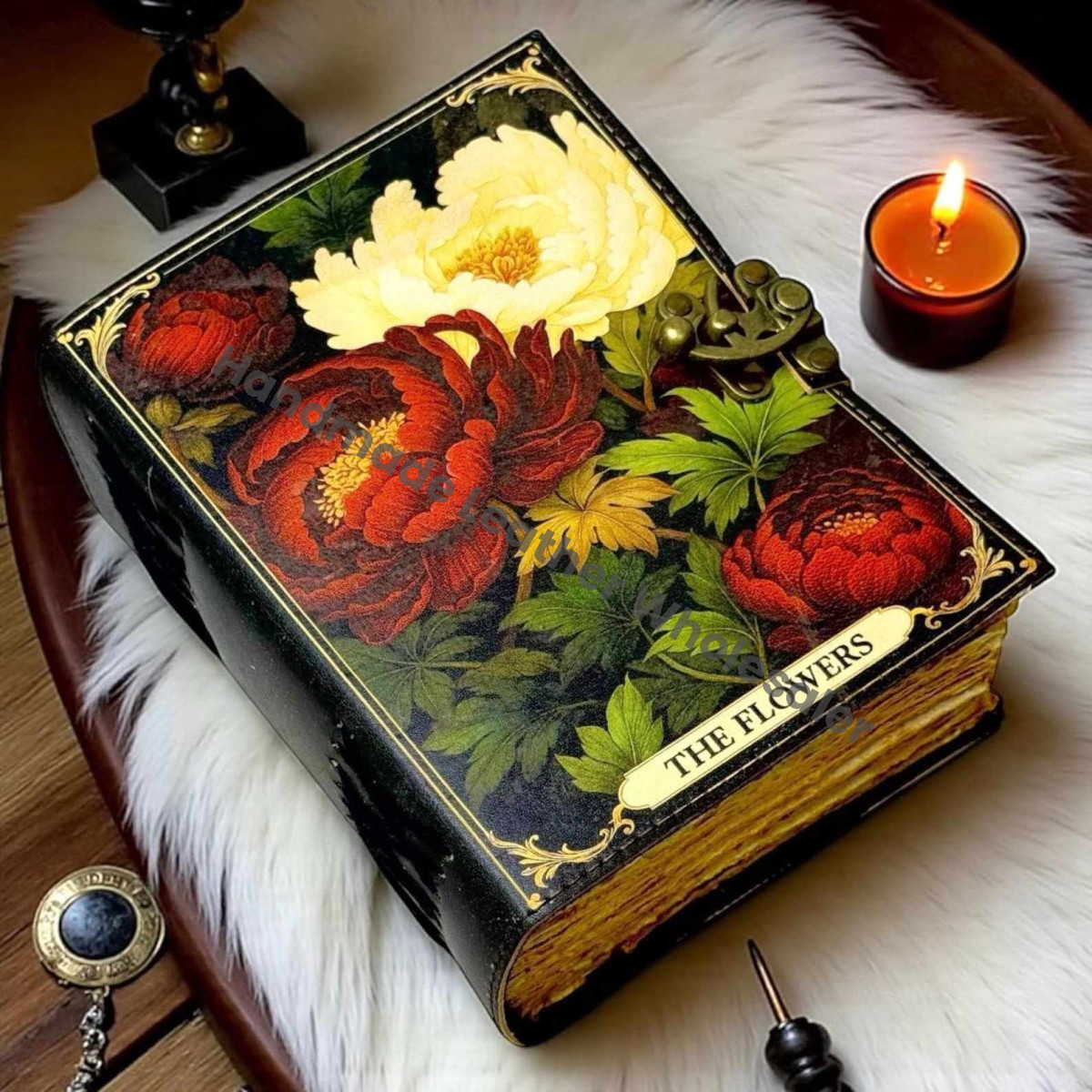 Personalized Floral Leather Grimoire – Gothic Book of Shadows, Witchcraft Spellbook, Wiccan Pagan Ritual Journal