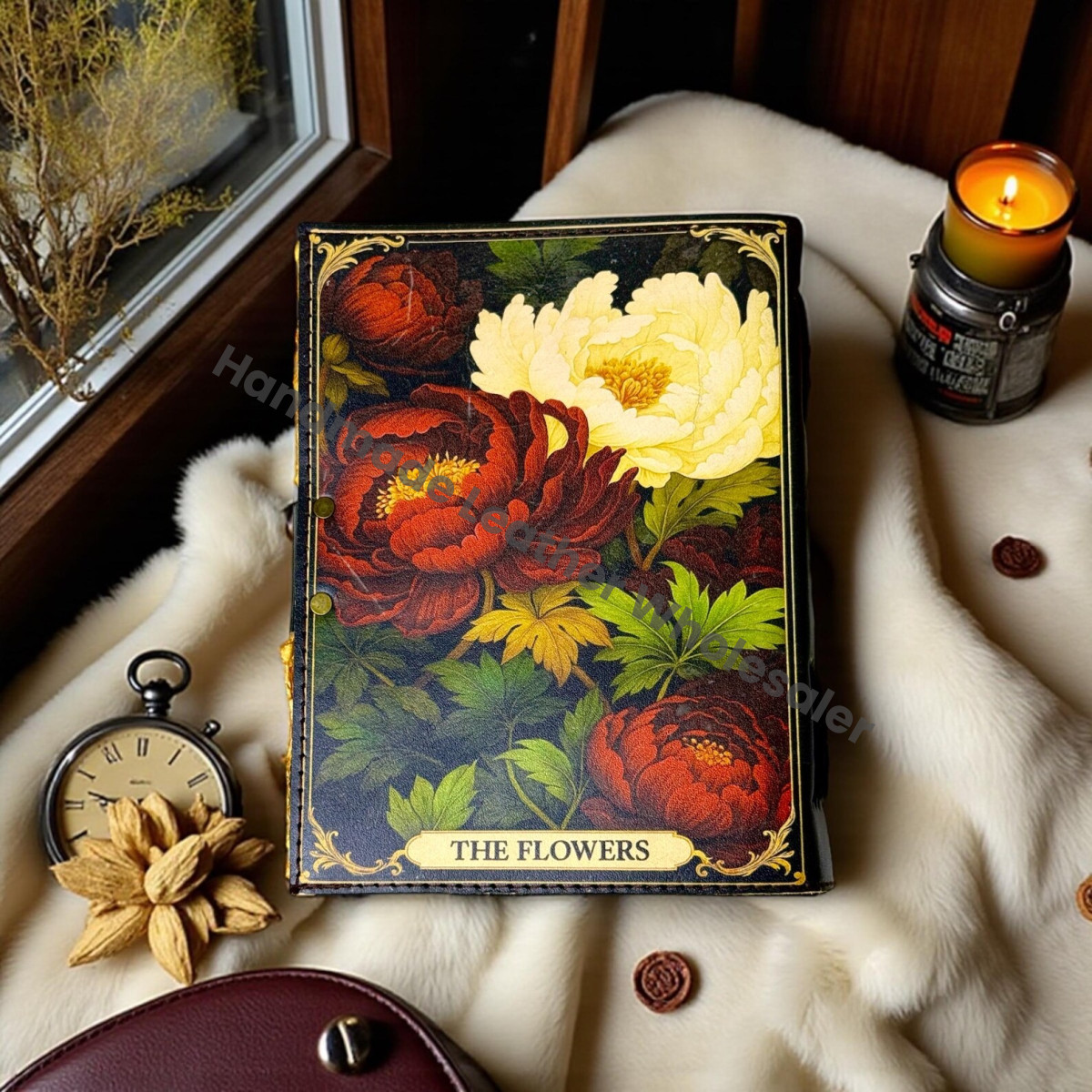 Personalized Floral Leather Grimoire – Gothic Book of Shadows, Witchcraft Spellbook, Wiccan Pagan Ritual Journal