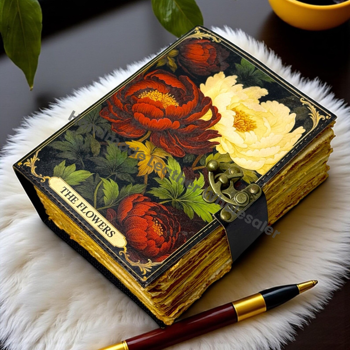 Personalized Floral Leather Grimoire – Gothic Book of Shadows, Witchcraft Spellbook, Wiccan Pagan Ritual Journal