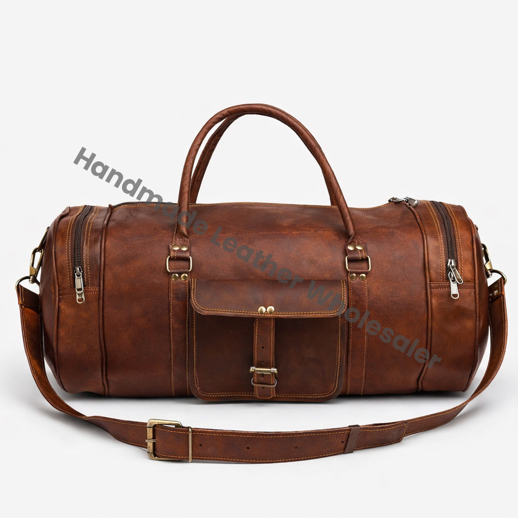 Personalized Full-Grain Leather Duffle Bag | Vintage Brown Travel Weekender, Gym Overnight Bag