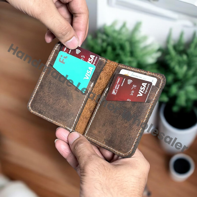 Personalized Full Grain Leather Wallet: Slim Front Pocket Design