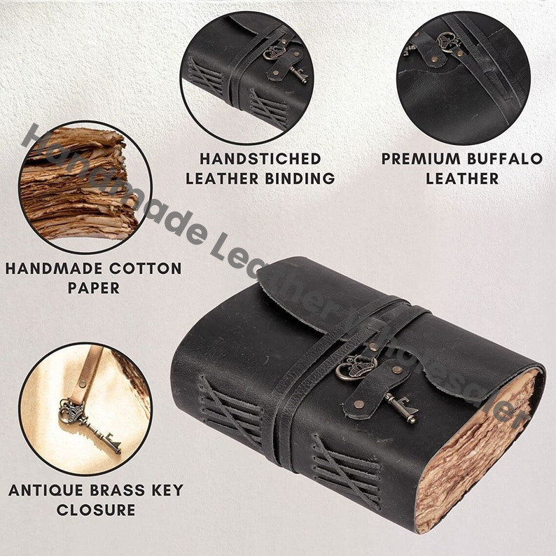 Personalized Genuine Black Leather Journal, Leather Notebook, Custom Engraved Gift for Women and Men Handmade Paper, Travel, Birthday Gift