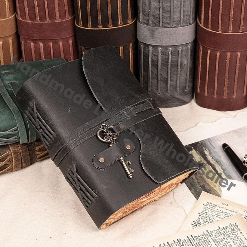 Personalized Genuine Black Leather Journal, Leather Notebook, Custom Engraved Gift for Women and Men Handmade Paper, Travel, Birthday Gift