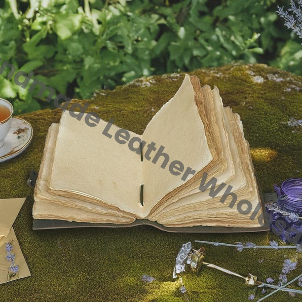 Personalized Green Leather Journal, Blank Grimoire, Travel Writing Notebook