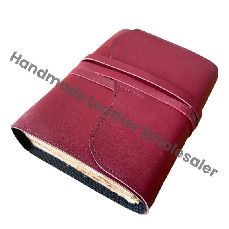 Personalized Handmade Genuine Leather Red Eco-friendly Paper Notebook Rustic Travel Sketchbook Vintage Diary