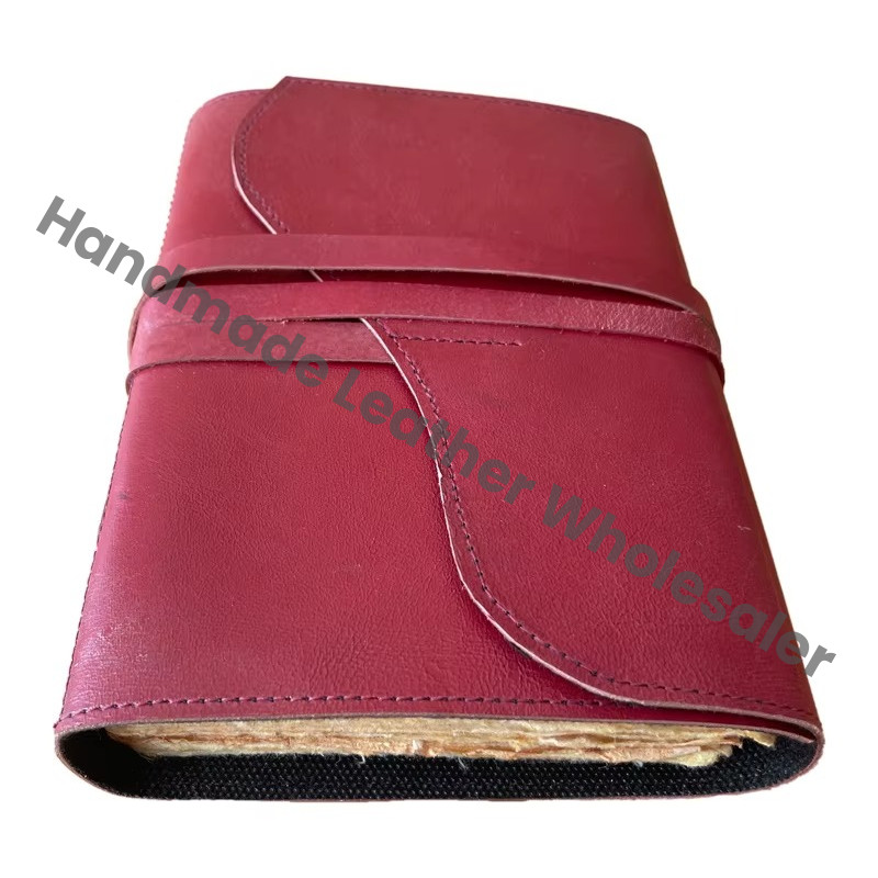 Personalized Handmade Genuine Leather Red Eco-friendly Paper Notebook Rustic Travel Sketchbook Vintage Diary