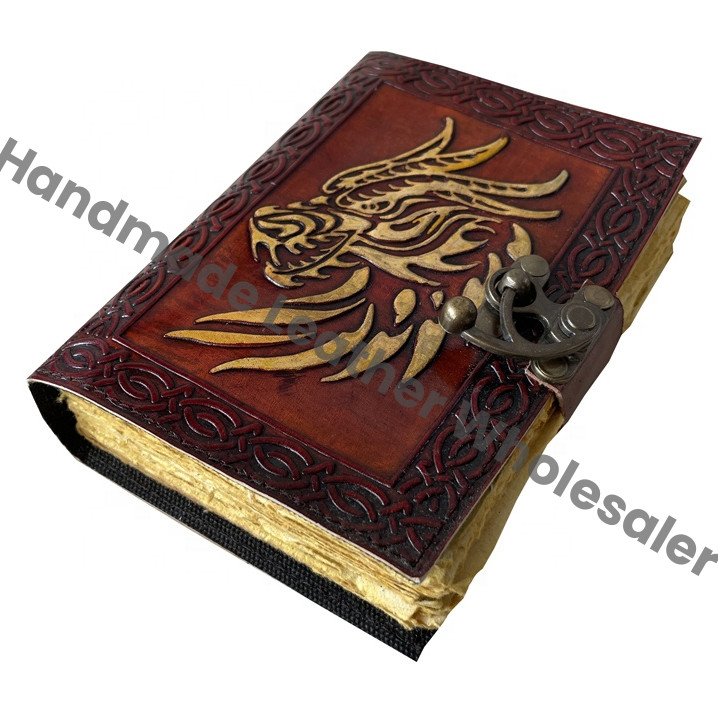 Personalized Handmade Vintage Leather Journal Dragon Antique Handmade Deckle Edge Paper Brown Embossed Sketchbook Thermal Gift