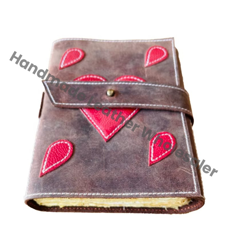 Personalized Heart Inspired Hardcover Leather Journal Custom Logo Meditation Self-Care Planner Deckle Art Paper Vintage Bound