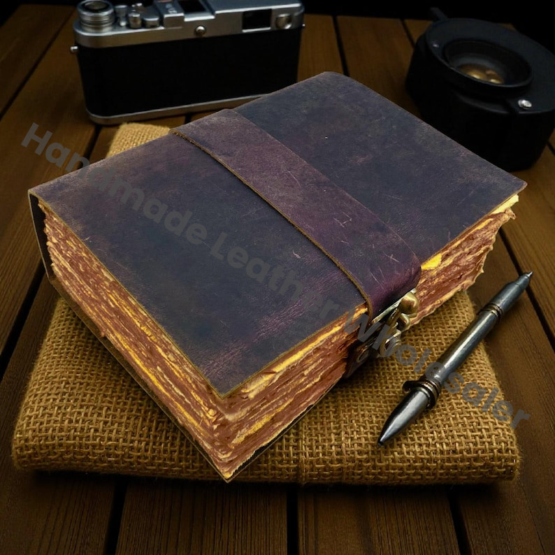 Personalized Large Leather Journal – Handmade Page Vintage Rustic Writing Diary
