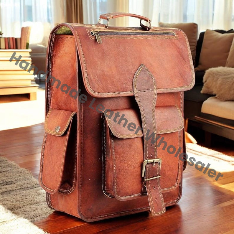 Personalized Leather Backpack, Groomsmen Rucksack, Laptop Messenger Bag