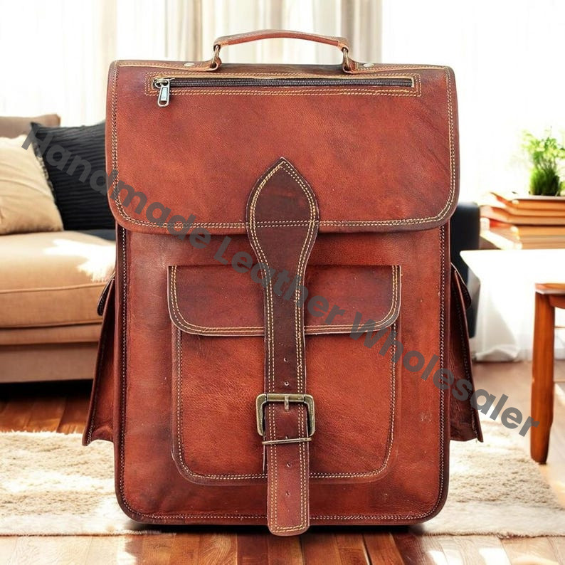 Personalized Leather Backpack, Groomsmen Rucksack, Laptop Messenger Bag