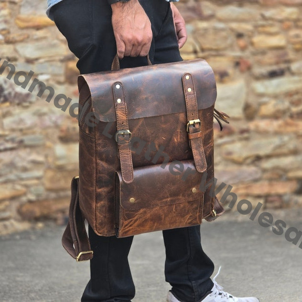 Personalized Leather Backpack Rucksack, 15 inch Laptop Bag