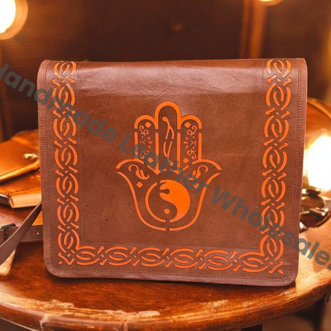 Personalized Leather Crossbody Bag: Cut-Work Travel Shoulder Bag