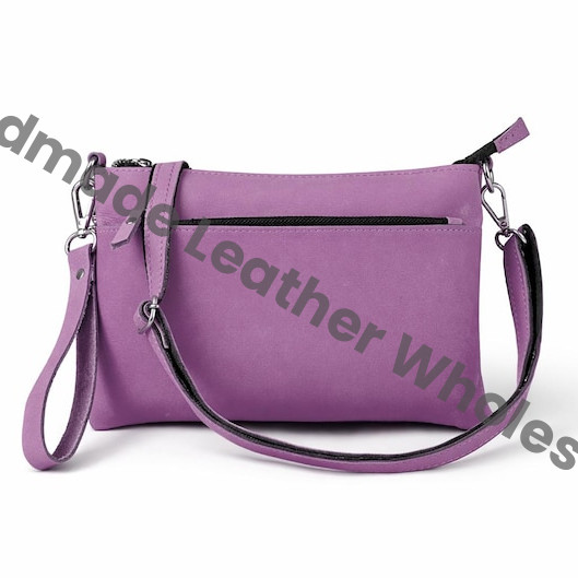 Personalized Leather Crossbody Bag, Lavender Wristlet Clutch