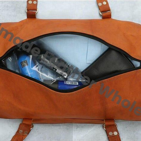 Personalized Leather Duffel Bag: Handmade Top Grain Weekender Travel Bag