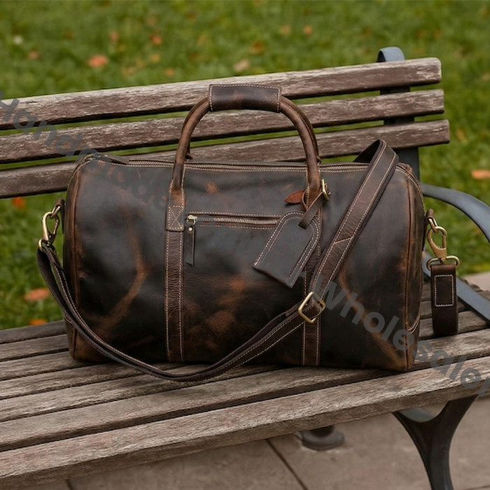 Personalized Leather Duffle Bag, Large Travel Weekend Bag