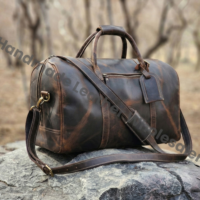 Personalized Leather Duffle Bag, Large Travel Weekend Bag