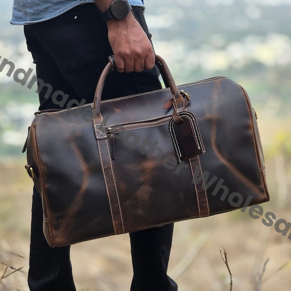 Personalized Leather Duffle Bag, Large Travel Weekend Bag