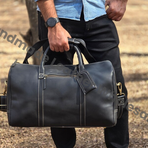 Personalized Leather Duffle Bag, Large Travel Weekend Bag