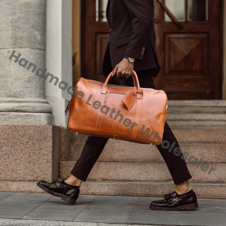 Personalized Leather Duffle Bag, Large Travel Weekend Bag