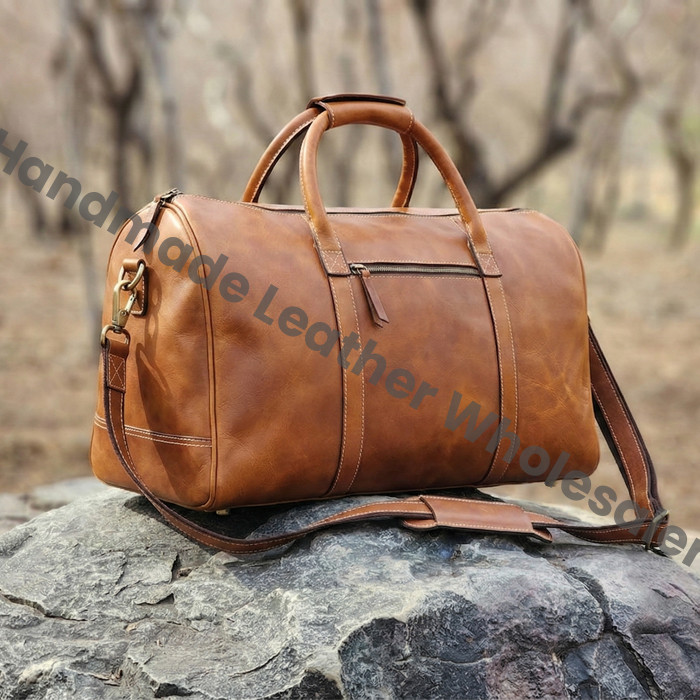 Personalized Leather Duffle Bag, Large Travel Weekend Bag