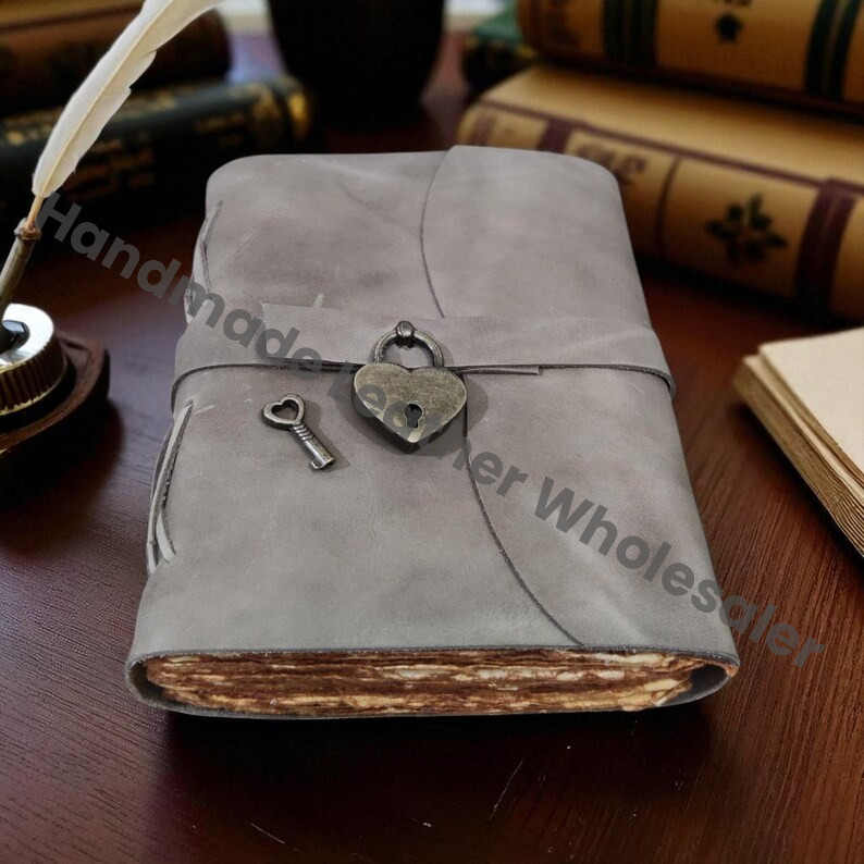Personalized Leather Journal: Handmade Spell Book with Heart Lock