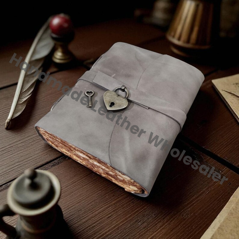 Personalized Leather Journal: Handmade Spell Book with Heart Lock