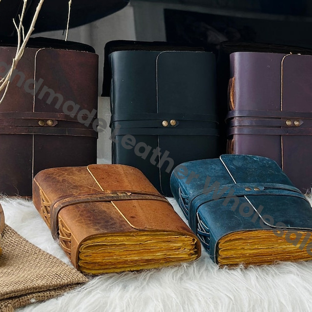 Personalized Leather Journal - Handmade Travel Notebook, Custom Engraved, Vintage Deckle edge Paper