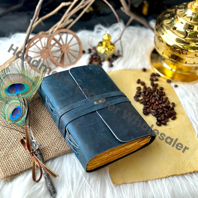 Personalized Leather Journal - Handmade Travel Notebook, Custom Engraved, Vintage Deckle edge Paper