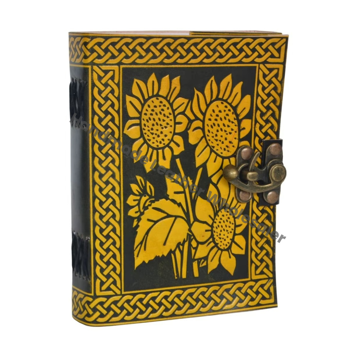 Personalized Leather Journals Sunflower Vintage Handmade Notebooks Woman Large Sketchbook Supplies Gift Hardcover Custom Logo