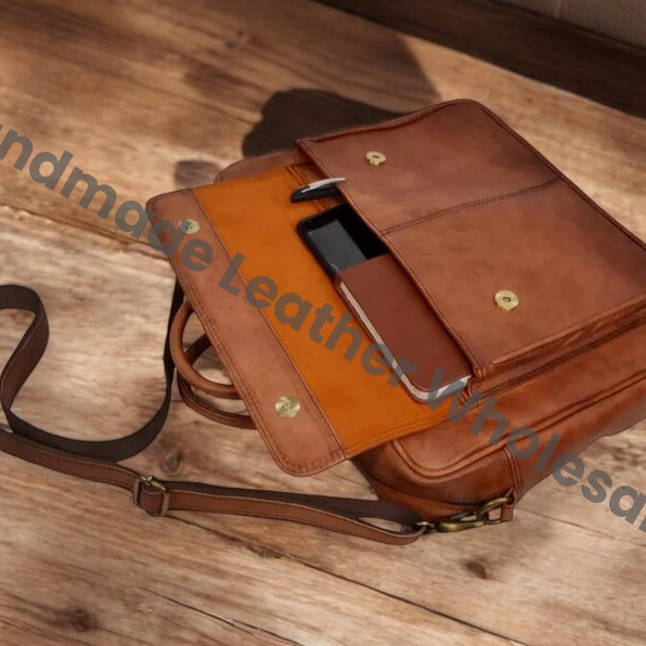 Personalized Leather Laptop Messenger Bag: Crossbody Computer Satchel, Groomsmen Gift