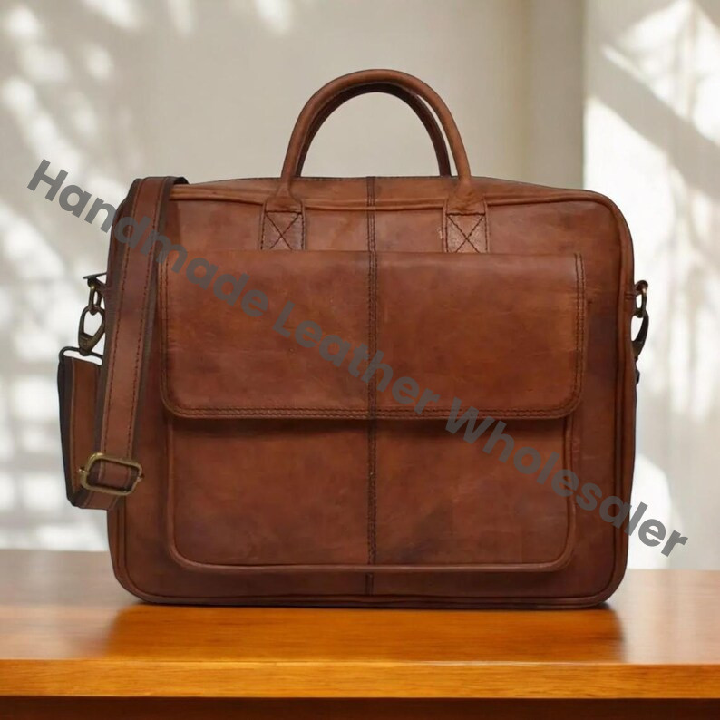 Personalized Leather Laptop Messenger Bag: Crossbody Computer Satchel, Groomsmen Gift