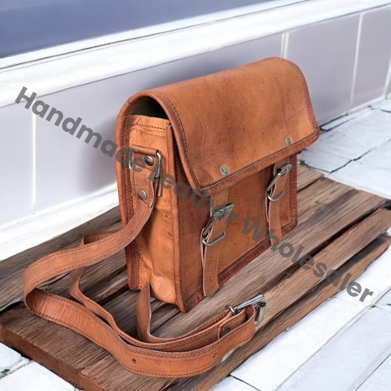 Personalized Leather Laptop Messenger Bag: Crossbody Sling Satchel