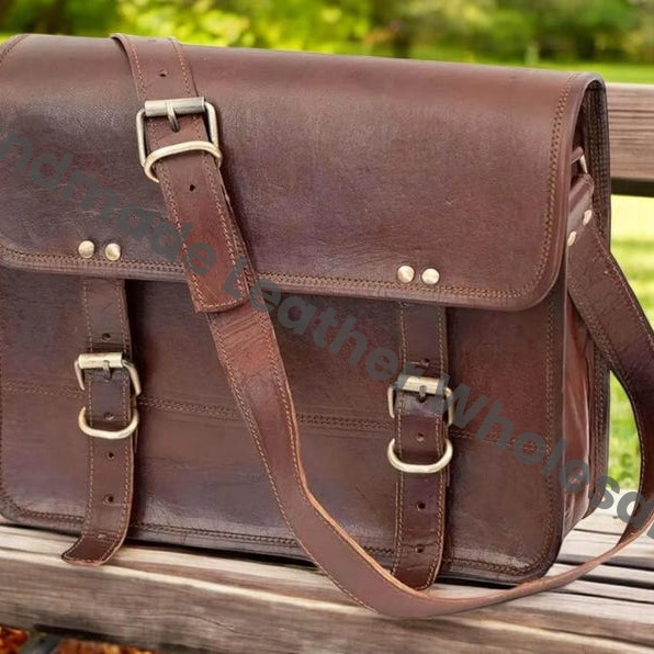 Personalized Leather Laptop Messenger Bag: Monogrammed Crossbody Briefcase