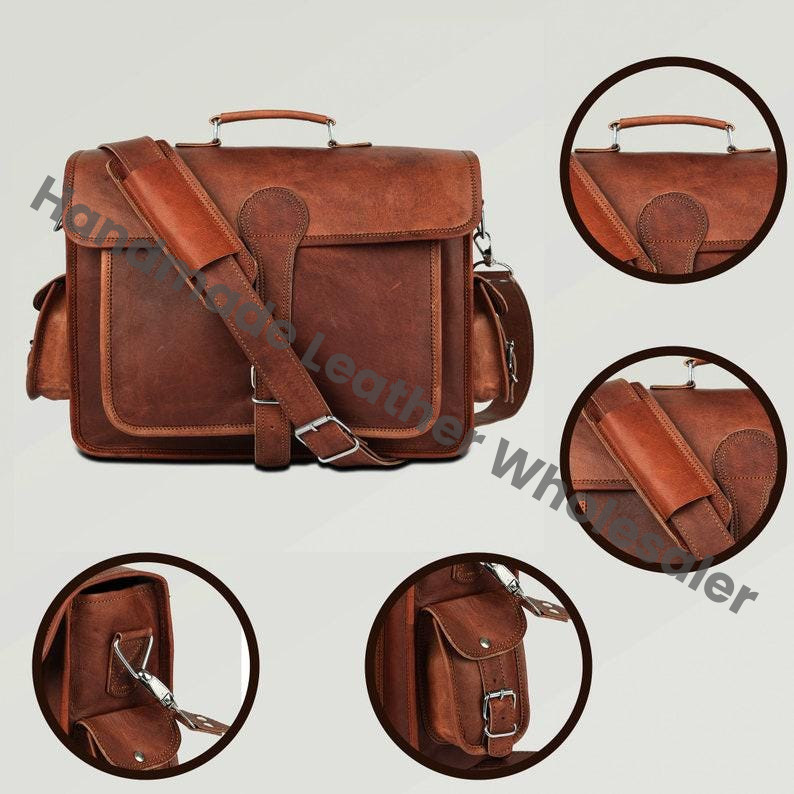 Personalized Leather Laptop Messenger Bag: Monogrammed Crossbody Briefcase