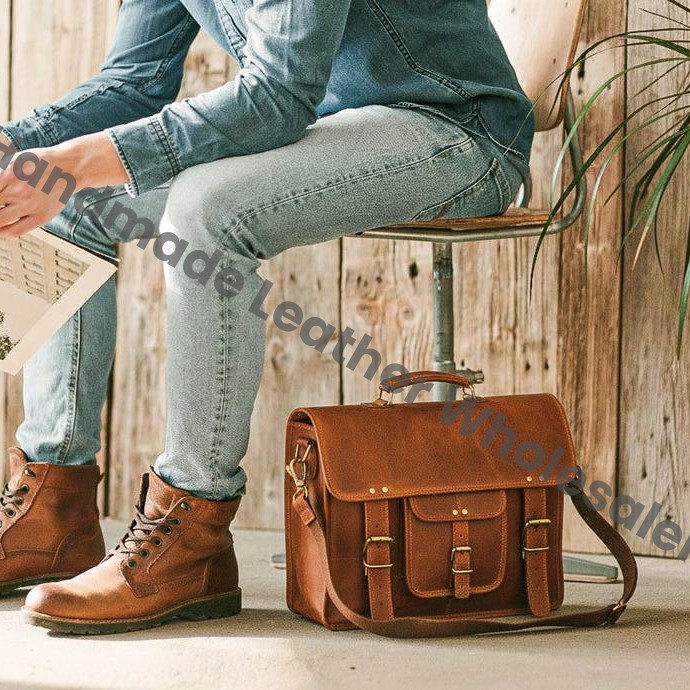 Personalized Leather Laptop Messenger Bag: Monogrammed Crossbody Briefcase