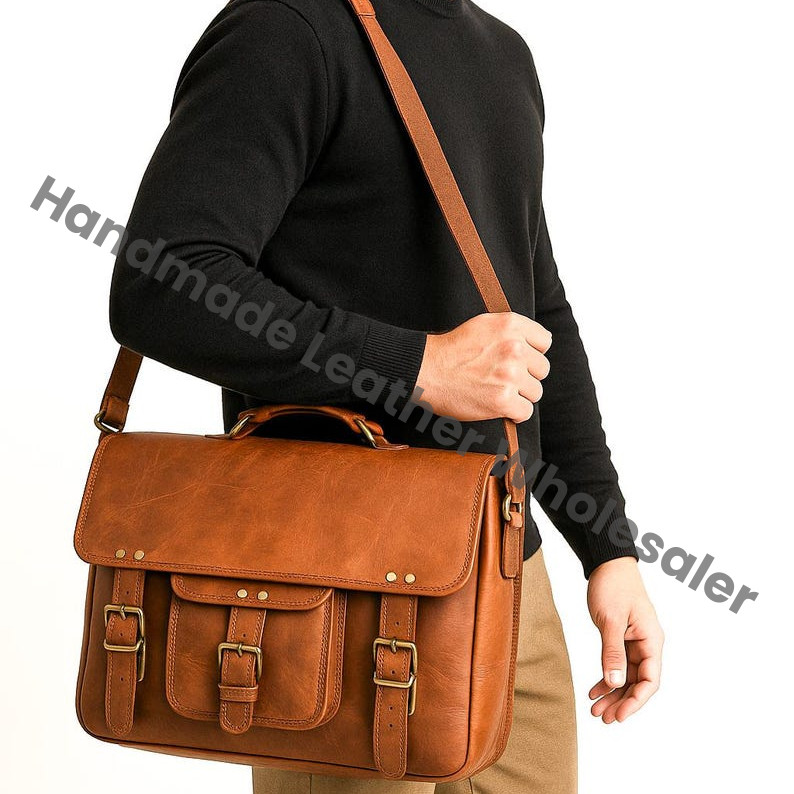 Personalized Leather Laptop Messenger Bag: Monogrammed Crossbody Briefcase