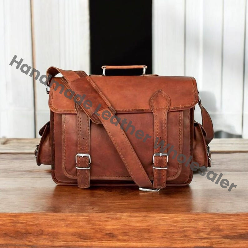 Personalized Leather Laptop Messenger Bag, Monogrammed Crossbody Satchel, Groomsmen Gift